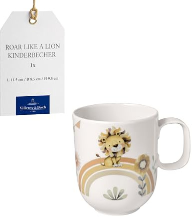 Villeroy & Boch - Boho kids Roar like a lion Taza grande para niños con asa, Taza para niños, Taza de porcelana, Vajilla infantil, Aptos para lavavajillas, Aptos para microondas, Multicolor
