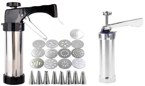 Stainless Steel Pastry Syringe Manual Cookie Press Maker Machine DIY Churro Maker Stainless Steel Piping Nozzles Biscuit Make Mold Cake Decoration Tools Cake Syringe Set (Color : Type03)