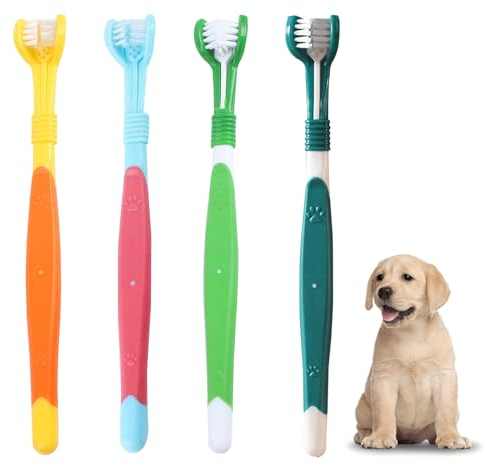 4 Stück Hundezahnbürste Zahnbürste Hund Dreifachkopf Hundezahnbürste Hunde Zahnbürste für Hunde 360-Grad-Haustiere Reinigungsset, Haustier Zahnpflege, Deep Clean Haustier Zahnbürste