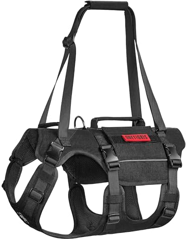 OneTigris Hundegeschirr, Guider Unterstützung Geschirr Hebegeschirr für Mittelgroße & Große Hunde, Sicherheitsgeschirr mit 2 Griffen Verstellbarer Schultergurt Schwarz M
