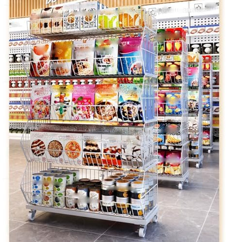 Snack Regal Großer Kommerzieller Snack-Anzeigenwagen, Snackregal-Organizer für Zimmer/ Speisekammer/ Shops, Einzelhandels-Lebensmittelkorb für Gemüse/ Obst/ Produzieren ( Color : White , Size : W-60cm