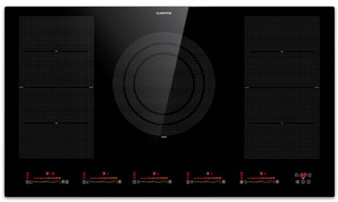 Klarstein Electric 5-Zone Cooktop, Energy Efficient Induction Hob, 9600W Touch Control Slide Design