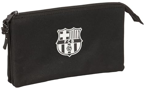SAFTA F.C.Barcelona Chica - Portatodo Triple, Estuche Infantil, Estuche Niño, Ideal para Niños en Edad Escolar, Cómodo y Versátil, Calidad y Resistencia, 22x3x12 cm, Color Negro