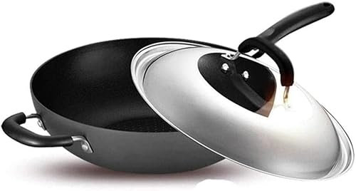 LXYDPZ Wok e padelle per friggere con Coperchio, Padella Wok Antiaderente con Coperchio, Wok con Coperchio, Wok Antiaderente con Fondo Piatto, Compatibile con induzione