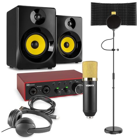 Power Dynamics PD PDX22 Home Recording Studio Kit with CM400B Vocal Microphone, USB Audio Interface, 140W Monitor Speakers, Pop Filter, Mic Stand & Headphones, Complete Vocal Recording Package