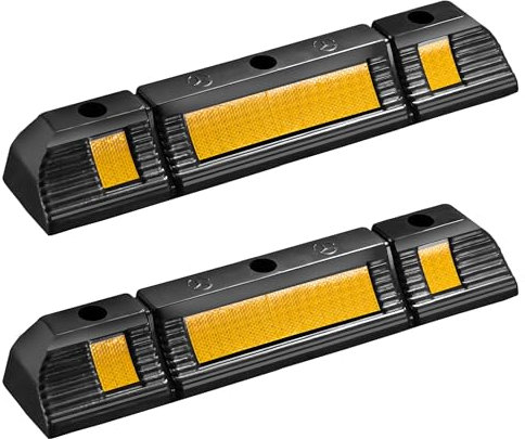 Wiltec Rubber Wheel Stop 60 x 12 x 8 cm, X2 Parking Space Barriers with Yellow Reflective Strips & Parking Blocks Come with Screw Grooves