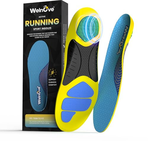 Lightweight Performance Sports Insoles Protective - Welnove Shock Absorbing Athletic Insoles for Running, Basketball, Fitness - Energy Return,Increased Performance,Injury Protection, Men Women (L)