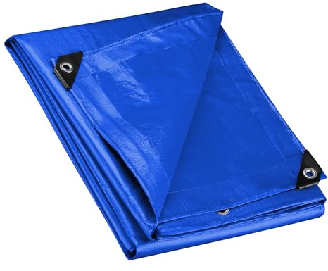 Wiltec Telone occhiellato blu 3 x 4 m resistente alle intemperie e a raggi UV, impermeabile, robusto telo di protezione in poliestere 240 g/m² con rivestimento in PVC