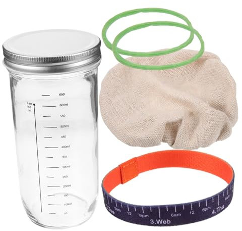 OFFSCH Barattolo di Lievito Madre in Vetro 730ml Coperchio Ermetico e Bilancia Laterale, Contenitore Sigillato per Fermentazione Naturale Copertura Traspirante per Panificazione