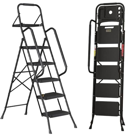 Easylife Step Ladder with Handrail - Lightweight & Folding, Supports 150kg, Non-Slip Steps, H166cm - Guaranteed