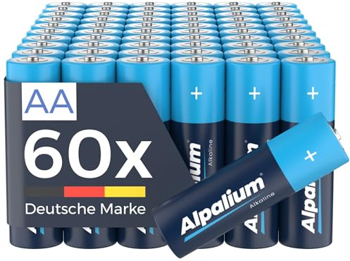 AA Batterien 60 Stück Alkaline Vorratspack für Lichterketten, Computerzubehör, Taschenlampen und mehr, LR6 1,5V Alpalium AA