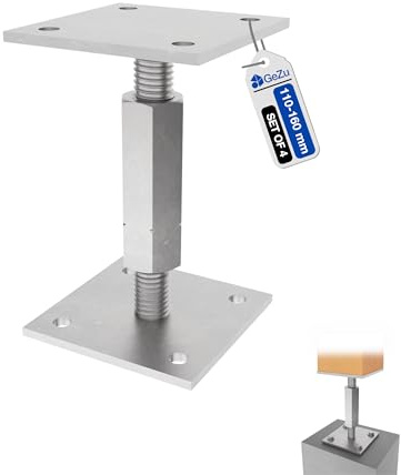GeZu Impex Justerbar Stolpfot 70x70mm Elförzinkad Set om 4 Stolpar Bas Stödfot Betongfot Stolpsko Stolphållare Stödben