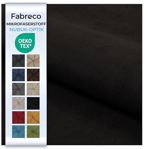 Fabreco NUBUK Polsterstoff Meterware 5 M x 148 cm breit, 100% Polyester, Gewicht 300 g/lfm, Microfaser, Velourleder ideal als oder Möbelstoff für Sofakissen, Polsterbezüge - Schwarz