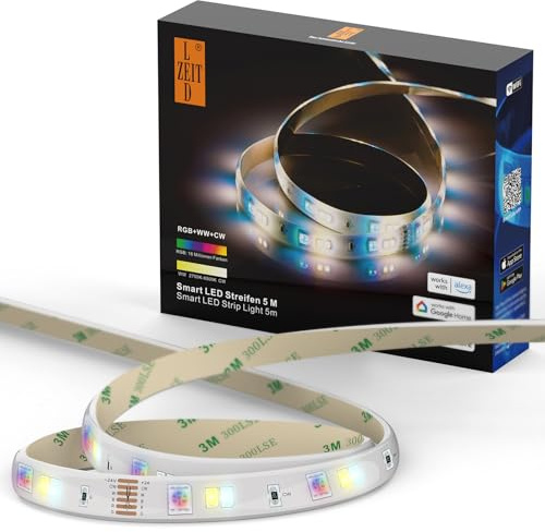 LEDZEIT-Smart Serie-5m LED Strip, 24V RGBCCT (RGB+Warmweiß+Kaltweiß), 90 LEDs/M, Beschichtetes Lichtband, App-Steuerung, Funktioniert mit Alexa und Google Home, ideal für Zuhause