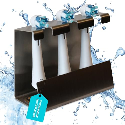 Weidenblatt Zahnbürstenhalter Wand ohne Bohren [Sichtschutz, Edelstahl] Aufsteckbürsten Halter mit Abtropfschale, elektrische Zahnbürste Halterung, Bürstenhalter, Zahnbürstenkopf Halter