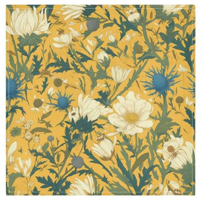 Servietten, Vintage-Blume und weiße grüne Blätter, gelber Hintergrund, dekorativ, wiederverwendbar, quadratische Stoffservietten für Hochzeit, cremefarben, 6 Stück