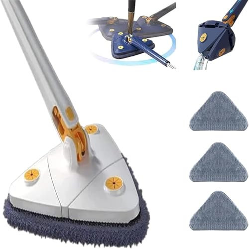Upattend - Mopa triangular giratoria de 360° para paredes, suelos y techos, mango largo ajustable autoescurrido con 3 almohadillas de microfibra, limpieza en seco y húmedo (blanco)