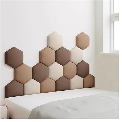 17 Pack Upholstered Wall Panels, Hexagon Self-Adhesive Nursery Decor Wall Padded, 3D Anti-collision Wall Stickers Wall Mounted Headboard Wall Padding (Color : F, Size : 180x105cm)