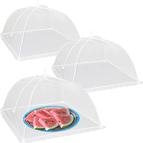 Cubiertas de alimentos de malla de 3pcs, una gasa de 18 pulgadas, una gasa plegable blanca, plegable, pantalla de carpa para paraguas para la cocina de la casa, al aire libre,