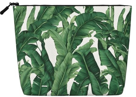 JEKYDOSD Tropical Banana Palm Leaf Print Fake Hemp Makeup Bag Waterproof Imitation Hemp Bag For Daily Life, Travel, And More