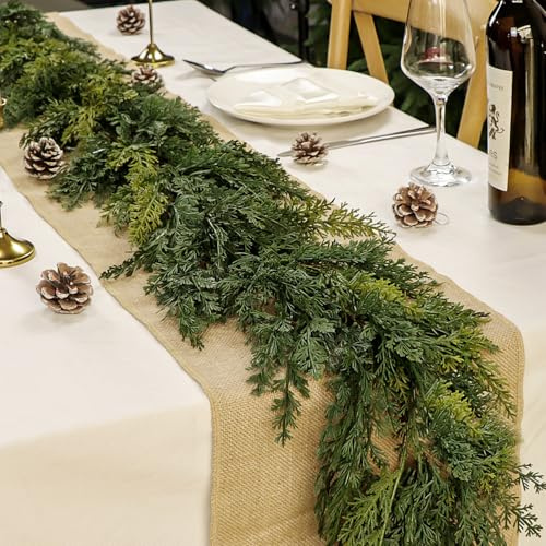 5.9FT Christmas Faux Cedar Pine Garland Realistic Artificial Cypress Greenery Decoration for Fireplace Staircase Dining Table Centerpiece Indoor Outdoor Wedding Home Decor (Green)