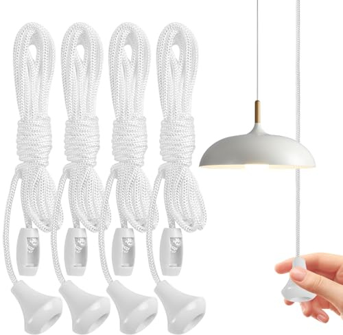 TAGMEIU 4PCS Switch Pull Cord, White Bathroom Light Pull Cord (1.5m) | for Ceiling Switches, Shower and Bedroom