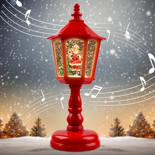 Linterna de Globo de Nieve de Navidad LED con Música,Farolillo Navidad,Globo de Nieve Vintage con Brillo de AguaLuz de Noche, Decoraciones de Papá Noel Regalos Adornos (B)