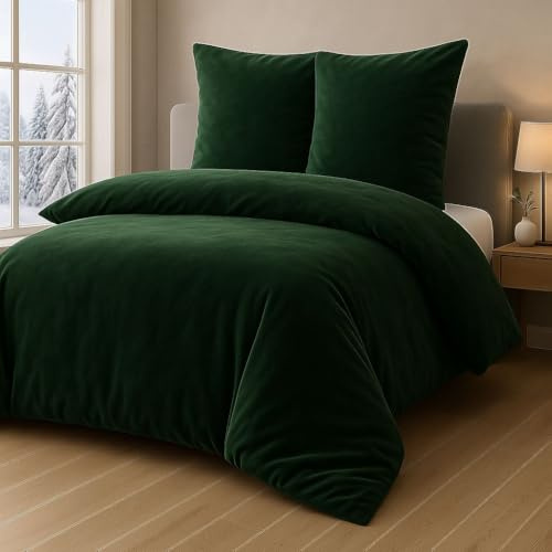 MALIKA Biancheria da letto invernale in peluche Nicky-Teddy Cashmere Coral Fleece 135 x 200 cm, 155 x 220 cm, 200 cm, dimensioni: 200 x 200 cm, motivo: verde scuro
