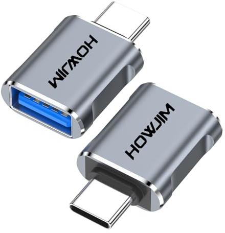 HOWJIM USB C auf USB Adapter 2 Stück,10Gbps Datenübertragung Schnellladung | Typ C Stecker auf USB 3.2 Buchse OTG Adapter für Phone 15/16/17 Pro Max,Pad Pro,M-ac Notebook Pro/Air,D-ell XPS,Laptop Grau