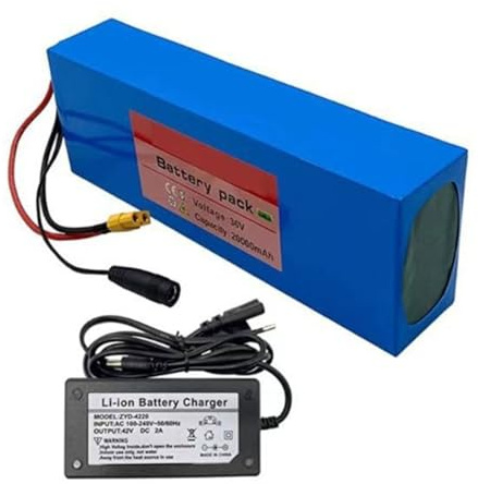 Baterías de Patinetes Eléctricos Batería de Litio de Bicicleta Eléctrica 36V 20Ah Paquete de Baterías de Iones de Litio 10S2P Adecuado para Motores de 200W a 1000W 36V 20Ah,T+DC