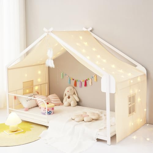 ZIQINPSQ Toldo para cama de casa para niñas y niños, cortinas Montessori para decoración de cama individual y individual (marfil)