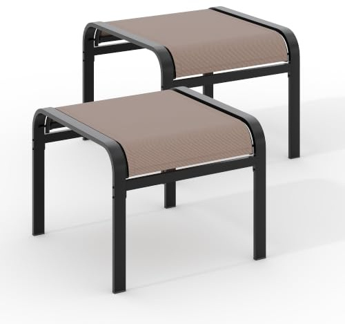 Garvee Textilene Outdoor Fußhocker – Klappbarer Hocker Für Terrasse Balkon, Hellbraun