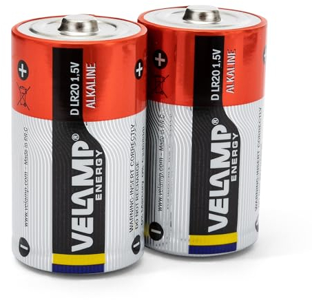 VELAMP LR20/2BP Pila alcalina LR20, D, Torcia,1,5V-Blister da 2 Pile, Rosso