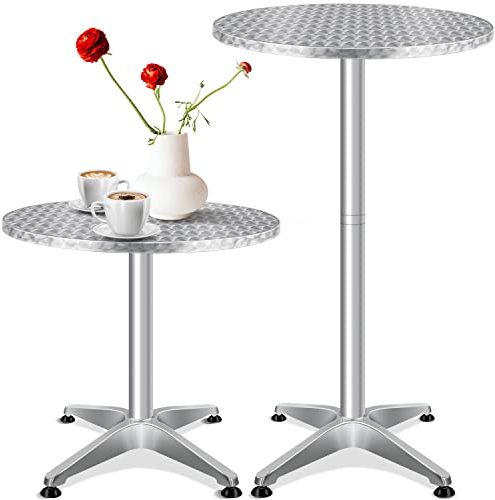 KESSER® 2in1 Stehtisch Bistrotisch 1er Set | Aluminium Edelstahlplatte | höhenverstellbar 70cm / 115cm | Partytisch Tisch Ø 60cm | Rund | In- & Outdoor | Empfangstisch | Inkl. Husse | Silber