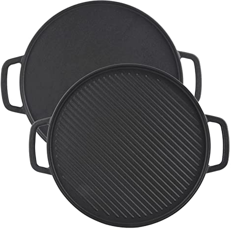 GasSaf Plancha reversible de hierro fundido con asas, sartén resistente de doble cara de 12 pulgadas, perfecta para estufas y parrillas de gas