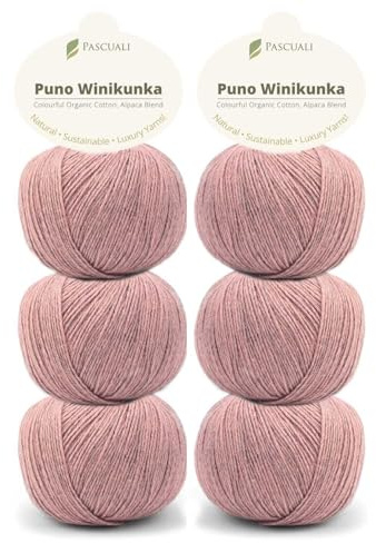 6 x 50g Pascuali Puno Winikunka. Strickwolle aus 70% Baumwolle (Bio), 30% Alpakawolle, Alpaca Wolle zum Stricken und Häkeln, Farbe:Rosé 69