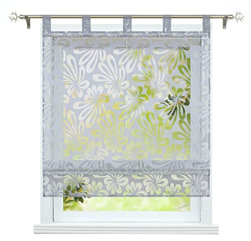 ESLIR Raffrollo mit Schlaufen Gardinen Ausbrenner Raffgardine Küche Vorhang Modern Schlaufenrollo Wohnzimmer Grau BxH 80x140cm 1 Stück