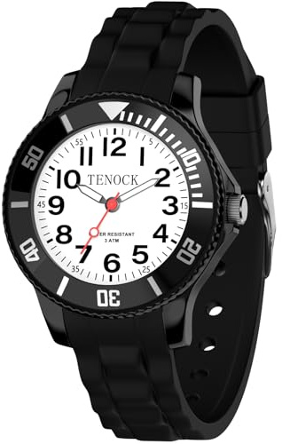TENOCK Reloj De Cuarzo AnalóGico para NiñOs 30 M Resistente Al Agua AnalóGico para NiñOs Y NiñAs para Deportes Al Aire Libre (Negro)