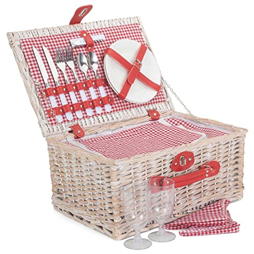Picknickkorb für 2 Personen, Gingham-Muster, Rot und Weiß