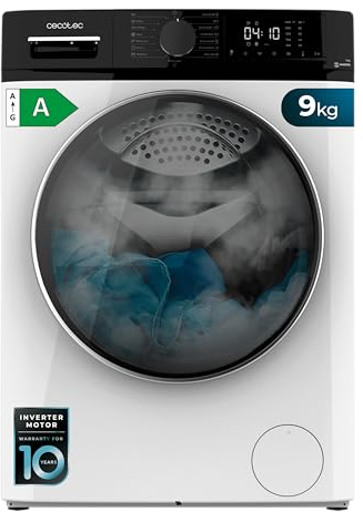 Cecotec Lavadora de Carga Frontal 9 Kg Bolero Dresscode 9610 Inverter A, 2000W, 1400 RPM, Bajo Consumo, Función Vapor, Motor Inverter Plus, 15 Programas, Optimiza Nivel de Agua y Lavado