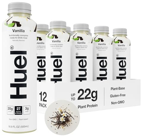 Huel Ready-to-Drink | Vanilla Meal Replacement Drink High Protein Nutritionally Complete, Low Sugar, Fiber, Plant Based, Vegan, Healthy 20g Per Bottle, 16.9 Fl Oz (12 Pack),5997.51 Milliliters
