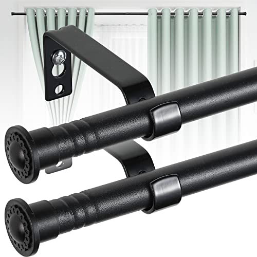 HARRMS 2 Stück Gardinenstange Ausziehbar, 16mm Vorhangstange Schwarz Matt 76-116cm, Scheibengardinenstange 1 läufig Wandmontage mit Halterungen und Endstücken für verdunklungsvorhänge Outdoorvorhänge