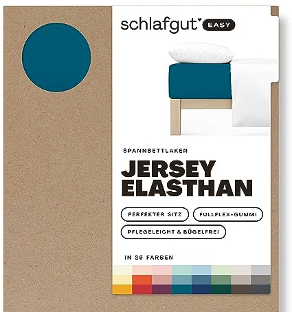 Schlafgut Easy Jersey Elasthan Spannbettlaken 90x190 bis 100x220 Petrol Deep, Spannbetttuch aus superweicher Baumwolle mit Elasthan