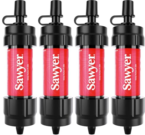 Sawyer Products SP1204 Mini Water Filtration System, Filter and Cleaning Plunger only, 4-Pack, Red