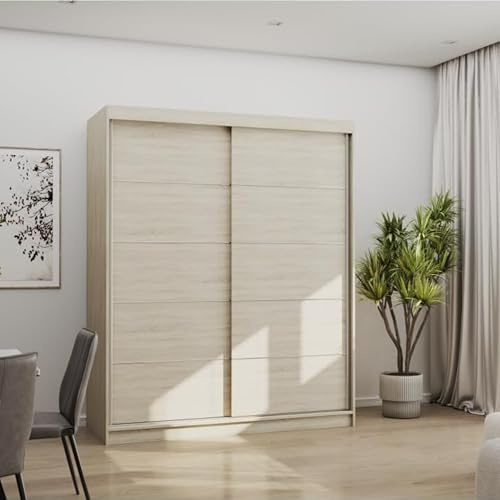 Fabryka Mebli Idźczak Kleiderschrank, Wohnzimmerschrank - Sonoma Schwebetürenschrank, Schlafzimmerschrank - ‎61 x 160 x 195 cm - Schrank für Schlafzimmer, Wohnzimmer, Garderobe, modern