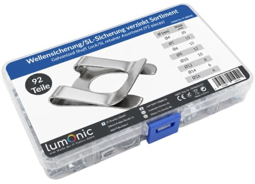 Lumonic I SL-Sicherungen Set I 92 Teile I 4-16mm I verzinkter Federstahl I für Wellen und Bolzen I Wellensicherung Sortiment I einfache, werkzeuglose Montage