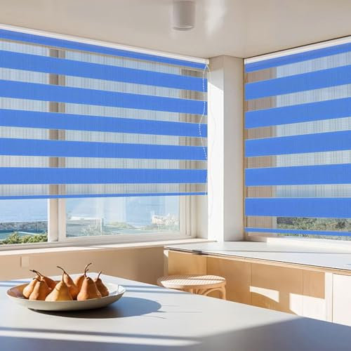 Doppelrollo Klemmfix Verdunkelung 30 x 320 cm Hitzeschutz Energiesparend Verdunkelungsrollo Thermorollo Inkl. Zubehör für Schlafzimmer Küche, Blau