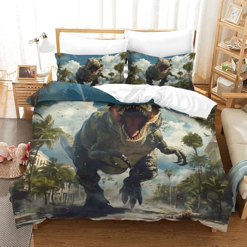 NRAOPEVVD Stampa 3D Dinosaur Set Di Biancheria Da Letto Con 3 Pezzi Set Copripiumino Con Chiusura A Cerniera Per Ragazzi E Ragazze,coppie,camera Da Letto,decorazione Single(140x200cm)