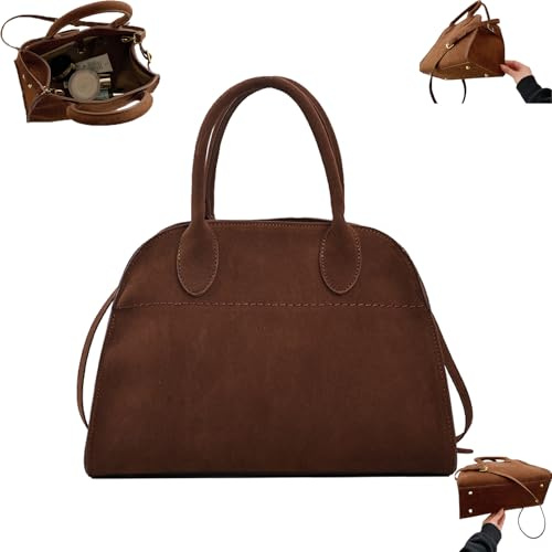 Akayoo Damen Wildleder Tote Bag, Braun, Herbst/Winter, Vintage-inspiriert, 2024, 0.71 kg, 122 cm Gurtlänge, 25x33x16 cm, 2 Handgriffe, 2 Abteilungen, Reh-Motiv, Velourswebe, Frauen, Handtasche