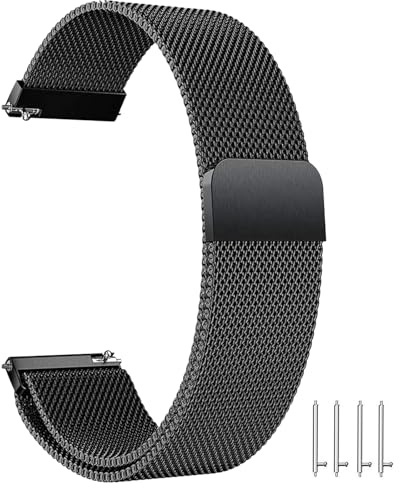 ZLZKJS Edelstahl Mesh Uhrenarmband, 14mm 16mm 18mm 20mm 22mm 24mm Magnetverschluss Smartwatch Schnellverschluss Metall Ersatz Armband für Damen Herren Watch Uhren Ersatzband (Schwarz, 18mm)